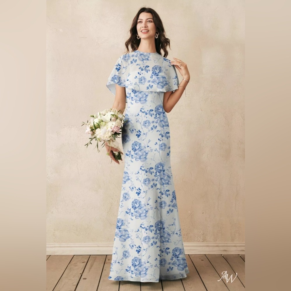 AW Bridal Myra Bridesmaid Dress in Blue Botanical Floral